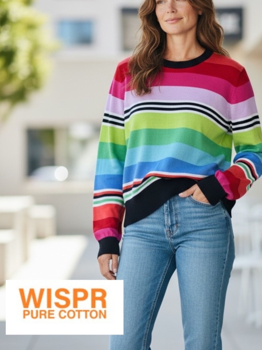 WISPR multi stripe crew neck sweater, M,  CB2646